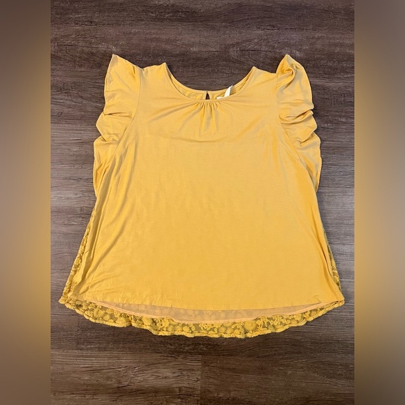 Matilda Jane Bocce Ball Golden Yellow Lace Back Top Size Large E26 - Picture 2 of 7